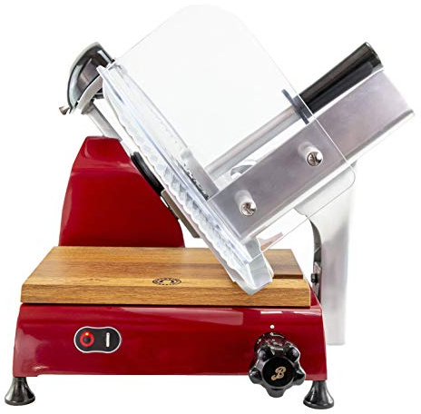 Berkel Red Line 300 Aufschnittmaschine rot – Profi Schneidemaschine für die Küche mit 300 mm Klinge, Gastro Allesschneider inkl. handgefertigtem Eichenholz-Einlegebrett