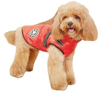 Manteau d'hiver chaud pour chien, veste d'hiver rembourrée en polaire réfléchissante pour chien avec harnais intégré, imperméable, coupe-vent avec fermeture éclair (rouge, taille M)