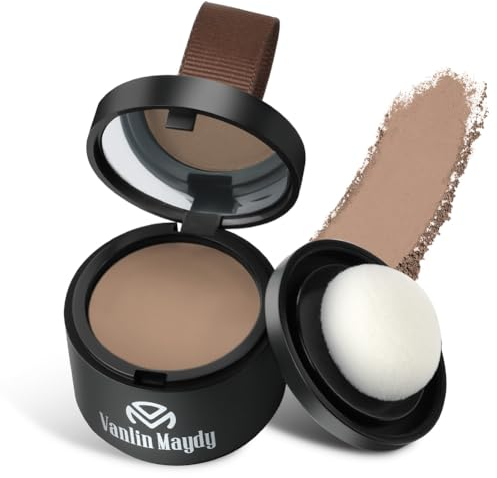Instantly Hairline Powder,Instant Root Touch Up Concealer, Windproof & Sweatproof Formula with Micro-Mirror & Puff for Receding Hairlines & Thinning Areas (Light Brown)