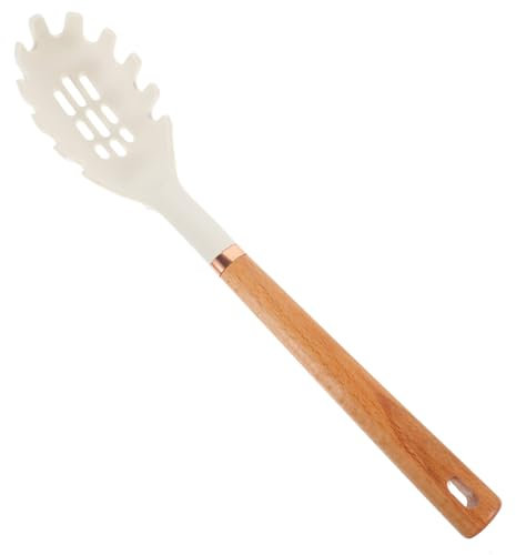Zerodeko Wooden Handle Silicone Spaghetti Server Stainless Steel Ring Heat-Resistant Non-Stick Pasta and Noodle Utensil Lightweight and Easy to Clean for Home or Restaurant Use Random Color