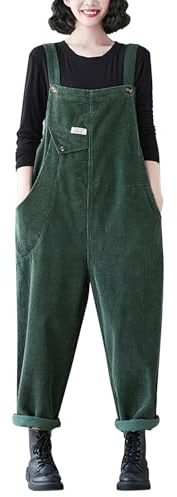 semen Womens Vintage Classic Corduroy Dungarees Pants Casual Loose Sleeveless Bib Overalls Long Jumpsuit Baggy Trousers with Pockets