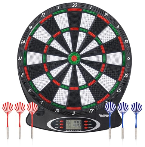 MUWO „Bullseye“ Elektronische Dartscheibe mit 6 Softdarts – 18 Spiele & 159 Varianten, LCD-Display, Soundeffekte, bis 8 Spieler, inkl. Zubehör