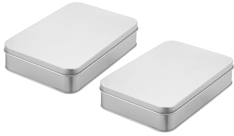 sourcing map Metal Tin Box Container, 2Pcs 6.3x4.3x1.4 Inch Silver Mini Portable Metal Rectangular Empty Hinged Tins Box with Lid for Candy Tins Gift