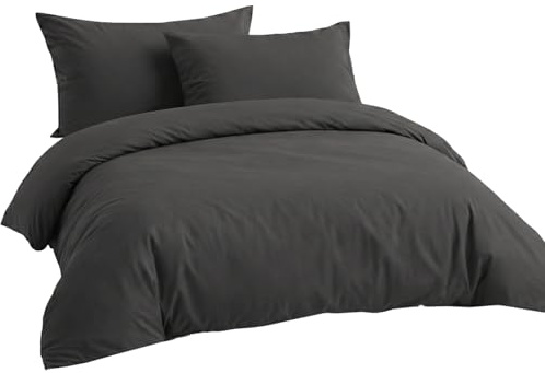 LivinEase Housse de Couette 240x220 cm avec 2 taies d'oreiller 65x65 cm - Parure de lit 220 x 240 cm - Parures de Couette en Microfibre brossée Douce Gris