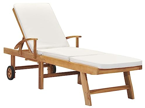 Tidyard Sonnenliegen mit Auflage Klappbare Sonnenliege Gartenliege Relaxliege Gartenliegen Holzliege Klappliege Strandliege Sun Lounger Liege Garten Campingstühle Liegestuhl Massivholz Teak Creme
