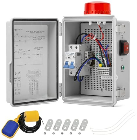 Septic Pump Alarm, Zuomeng High Water Alarm for Sump Pump with Bright Flashing Light, 110 dB Alarm, External Submersible Pump Connection, IP67 Casing