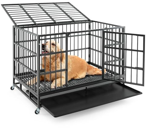 COSTWAY Hundekäfig faltbar mit 2 Türen, Transportkäfig mit Rollen & ausziehbarem Tablett, Transportbox Haustierkäfig Metall, Hundebox für große & extragroße Hunde, Schwarz (120 x 76 x 90 cm)