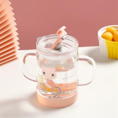 ITODA Tazza da bicchiere 250 ml Tazza da bicchiere di borosilicio resistente al calore Tazza da bicchiere trasparente con design a doppia maniglia per bevande di tè con succo di frutta e latte