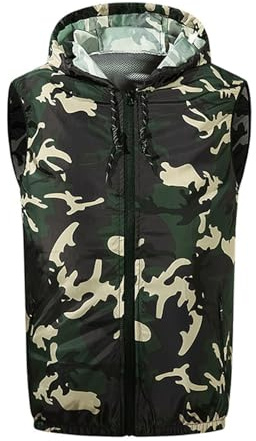 Meichoon Gilet di raffreddamento unisex con cappuccio, con 2 ventole, ricaricabile tramite USB, resistente all'acqua, Mimetico, S-M