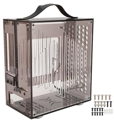 Masyrt Caja portátil Mini ITX para PC, Caja de computadora de escritorio de acrílico transparente con diseño de flujo de aire hueco abierto de 360 grados, bricolaje pequeño recinto de escritorio