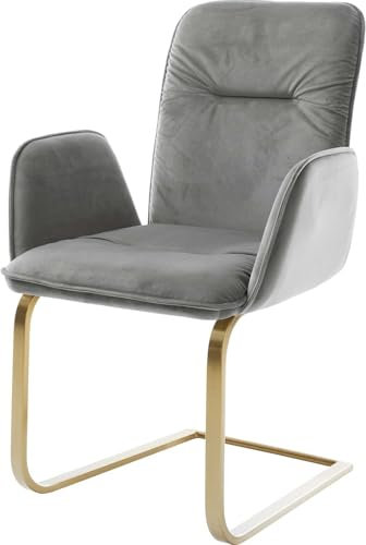 DELIFE Schwingstuhl Vinja-Flex Freischwinger flach Gold Samt Grau