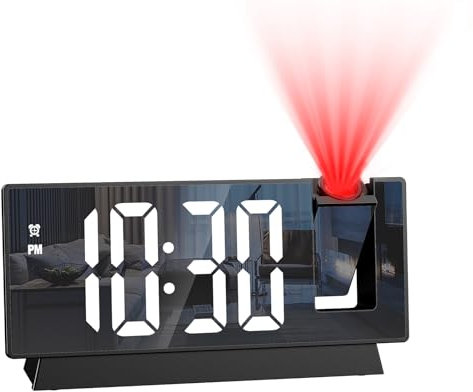 Ankilo 180° Projection Alarm Clocks Bedside, Digital Alarm Clock for Bedroom with Mirror Surface, 4-Level Brightness, Auto Dimmer Mode, Snooze Function, 12/24H Display for Home, Bedroom, Office