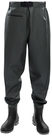 Pantaloni da pesca impermeabili, da uomo, impermeabili e antivento, sopra il ginocchio, pantaloni da pesca con stivali, elastico in vita, trampolieri da pesca per la caccia, Verde, 54