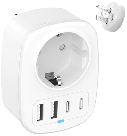 WISMIKA USA Reiseadapter, Universal Travel America Germany Plug Power mit 1 AC 2 USB-C 2 USB-A Ports, Adapter für EU nach Kanada Thailand Mexiko Travel Use