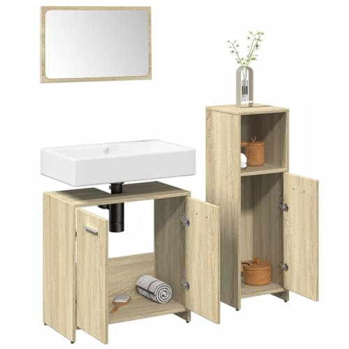 Lauuoeriau Furniture Item home 3-teiliges Badmöbel-Set Sonoma Eiche Holz-Möbel