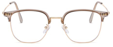 LJCZKA Blaulichtfilter Brille Halb-Randlos Metallrahmen Computerbrille für Herren Damen Quadratische Ohne Stärke Anti Müdigkeit, Anti Blaulicht Fernseher Arbeit Gaming Brille