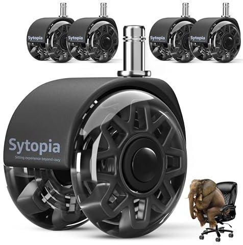 Sytopia Juego de 5 ruedas para silla de oficina de 11 x 22 mm, ruedas grandes de goma para sillas de oficina, ruedas perfectas para alfombras, suelos duros, parquet, ruedas para sillas de oficina
