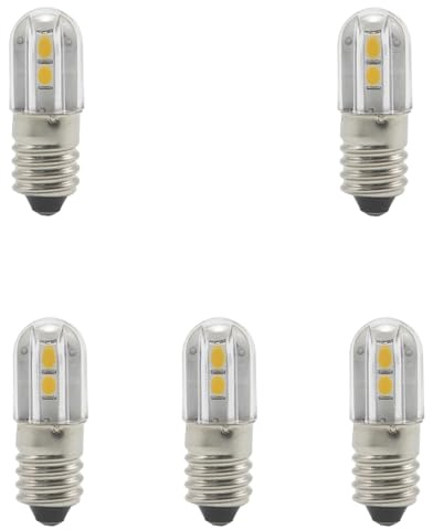GutReise E10 LED Glühbirne, 5 Stück 12V Warmweiß lampe 1W 100LM 3000K,Miniatur Schrauben Ersatzbirnen (Warmweiß, 12V)