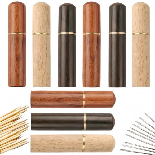 Zahnstocherhalter aus Holz, tragbar, Mini-Zahnstocherhalter, wasserdicht, handgefertigt, für Zahnstocher, Nadel, Pillen, Perlen und andere kleine Objekte, 9 Stück