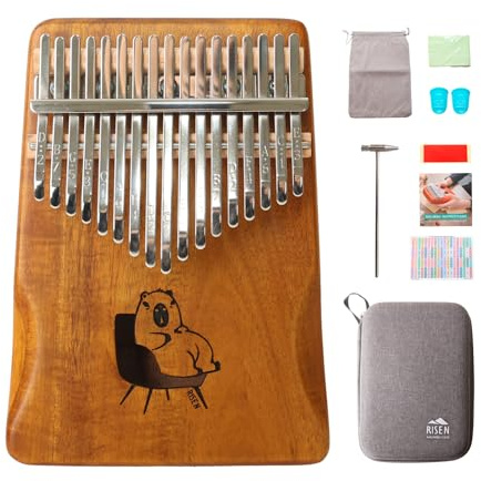 Risen Kalimba, 17 Keys, Thumb Piano, Metal Keys with Scale Engraving, Cat,Capybara Design,Small Musical Instrument, Gifts For Beginner, Music Love (Capybara Couch Potato Natural Wood)