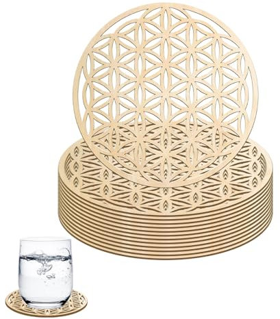 Fiore della vita, 14 pezzi, fiore della vita, in legno, fiore della vita, per ricaricare le pietre, sottobicchiere, sottobicchiere in legno, salviette di vetro in legno, purificazione, meditazione