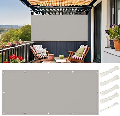 Balkon Sichtschutz Ohne Bohren Sonnensegel 3x6m Wasserdicht, Multi Farbe und Größe Segeltuch Rechteckig mit ösen Sonnenschutz 3x6M Schattierungsnetz inkl Befestigungsseile, Hellgrau