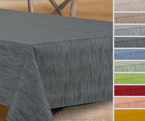 Nappe en toile cirée ronde, ovale ou rectangulaire - Georginias - Nappe lavable - Couleur et taille au choix (rectangulaire, 160 x 140 cm, anthracite)