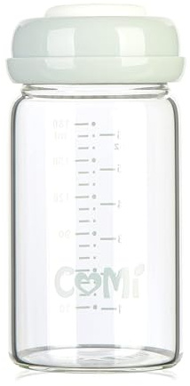 Comi Baby Glass Breastmilk Storage Bottles Grey 6.oz 180ml Reusable Wide Neck Bottles with Screw Ring Sealing Disk BPA-Free Leak-Proof Breastfeeding Milk Collection Fits Breast Pumps & Nipples