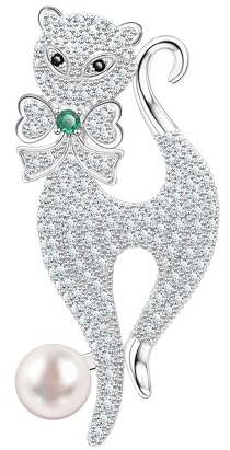 KristLand Katzen Broschen für Frauen Modische Tier Brosche mit Funkelnden Zirkonia Steinen Corsage Art Deco Niedliche Katzen Brosche Geburtstag Party Hochzeit Geschenk Mädchen