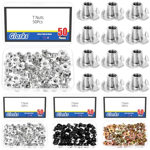 Glarks 50pcs M6 x 10mm Niquel chapado 4-punta tuerca de tee, acero al carbono cuatro mandíbulas tuercas T, roscada insertar tuerca T para muebles de madera, roca escalada sostiene, casa, armario