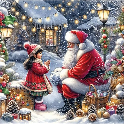 20 Servietten Weihnachten Santa spricht mit Mädchen als Tischdeko. Papierservietten mit Motiv. Auch für Decoupage und Serviettentechnik 33x33cm
