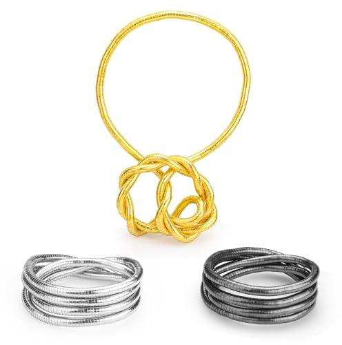 Diakey 3-pack vikbart ormhalsband för kvinnor, justerbar flexibel twisty stor metallcirkel orm kedja choker armband gör-det-själv smycken, Metall, Ingen ädelsten