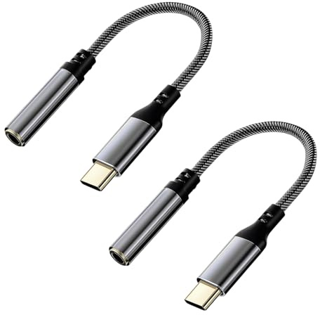2pcs USB C to 3.5mm Jack, USB Type C to 3.5mm Headphone Jack Adapter, Type C to Aux Audio Converter, Braided Digital to Analog Earphone Adaptor for Smartphones Tablets Laptops, Car Stereo and Speakers