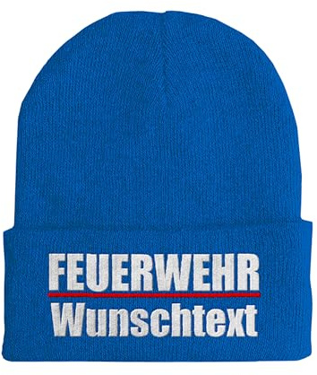 tshirtladen Beanie Mütze Feuerwehr Bestickt mit Wunschtext Strickmütze für Einsatz Löschzug Atemschutz Unisex Beanie Mütze für Feuerwehrmann Feuerwehrfrau Herbst Winter Alltag