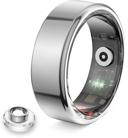 Govllfoz Smart Ring for Women & Men Sleep Monitoring, Step Counter, Calorie&Distance Tracking, 7-Day Battery, Magnetic Charging, for ios & Android，IP68 Waterproof (Silver, #9)