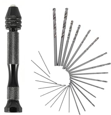Mandouer 26pcs Hand Drill Set with Precision Pin Vice and Small Drill Bits (0.5-3.0mm) for Crafts, Resin, and Jewellery Making