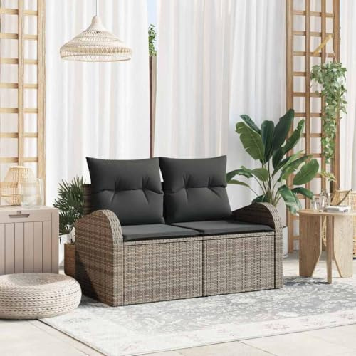Ziaphsol Gartensofa Grau 124 x 62 x 69cm, Poly-Rattan Outdoor Möbel mit Stahlrahmen, 2-Sitzer Loungesofa für Terrasse, Balkon, Garten, pflegeleichtes Design