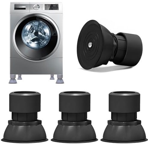CEWROM Lot de 4 amortisseurs de vibrations réglables pour machine à laver, tapis anti-vibration, amortisseur de vibrations universel pour machines à laver et sèche-linge, noir