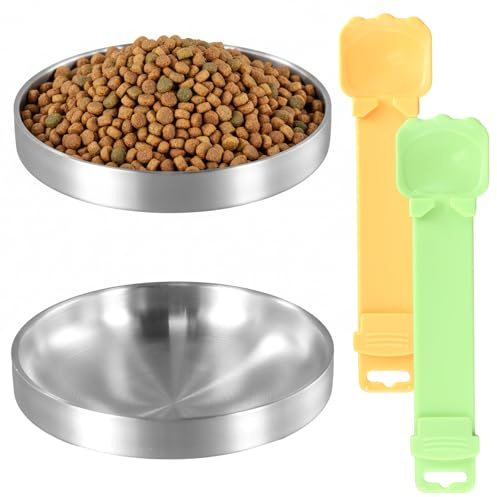 Culinavog Set di 2 Ciotole in Acciaio Inossidabile 304 per Gatti + 2 Cucchiai da Spremere - Ciotole Basse Anti-Ribaltamento da 15 cm - Lavabile in Lavastoviglie, per Gatti e Cani di Piccola Taglia