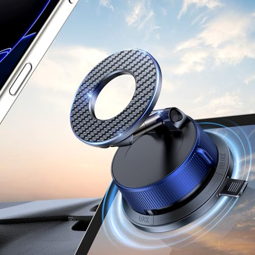 AMSKY Soporte Movil Coche Magnético 360° con Ventosa Rotación,Super Imanes Compatible con iPhone 12/13/14/15/16/17 y Otros Smartphones (Azul)