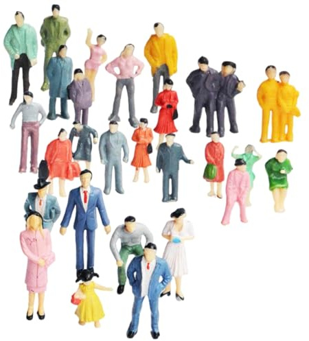 CATZUM 50 Stück Kleine Figuren Menschen Set Miniaturfiguren Modelleisenbahn Spielfiguren (1:75) (Farbe)