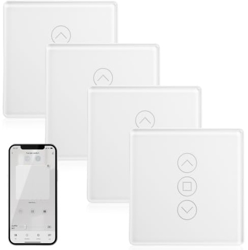4 stycken WLAN-rullgardinsswitchar: Smart rullgardinsswitch, 2,5D Smart Wlan kompatibel med Alexa/Yandex/Google Home, timer och röststyrning, neutral ledare krävs (vit)