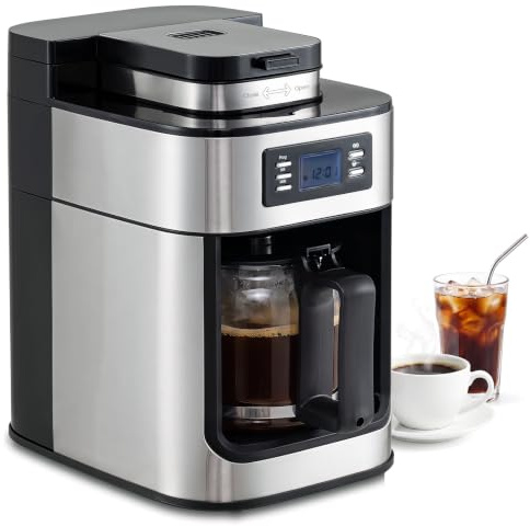 COSTWAY Bean to Cup Filter Coffee Machine with Built-in Grinder | Grind & Brew Drip Coffee Maker, 8 Cup, 24 Hour Programmable Timer, Keep Warm Function, Removable Filter, Glass Carafe, 1050W