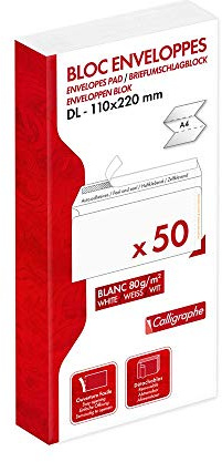 Caligrafía (serie Calligraphe) 15965C - Bloc de 50 sobres blancos encolados DL-110x220mm - Autoadhesivo - 80 g/m²