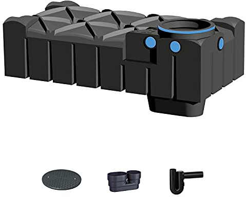 PREMIER TECH AQUA GmbH Zisterne 1500 Liter Standard Flachtank F-LINE mit Deckel, beruhigtem Zulauf und Siphon - Kunststoff, Kunststoffzisterne, Komplettset