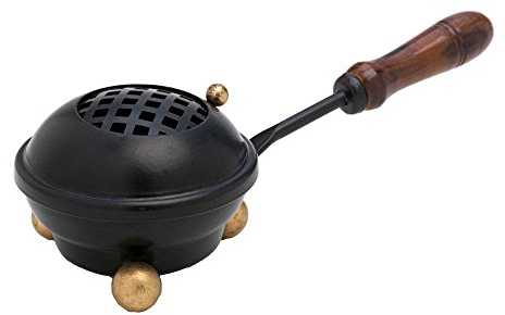 NKlaus Poêle à encens avec poignée en Bois en Fer encensoir ésotérique Noir déco 7531