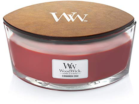 WoodWick Ellipse Duftkerze | Cinnamon Chai | mit knisterndem Docht | Brenndauer: bis zu 50 Stunden