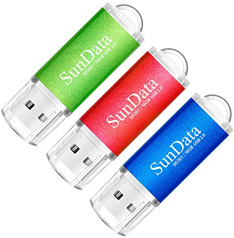 SunData Clé USB 16 Go Lot de 3 USB 2.0 Flash Drive Mémoire Stick Stockage Données Pendrive avec Lumière LED (3 Couleurs: Bleu Vert Rouge)