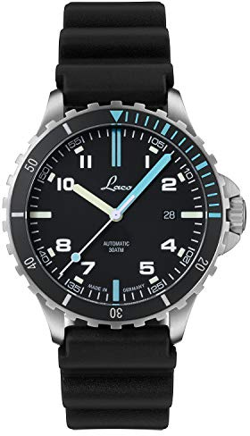 Laco Orologio sportivo Atlantic, orologio da polso da uomo, cinturino in gomma nera, vetro zaffiro, Ø 42 mm, automatico, cassa inclusa - 862108