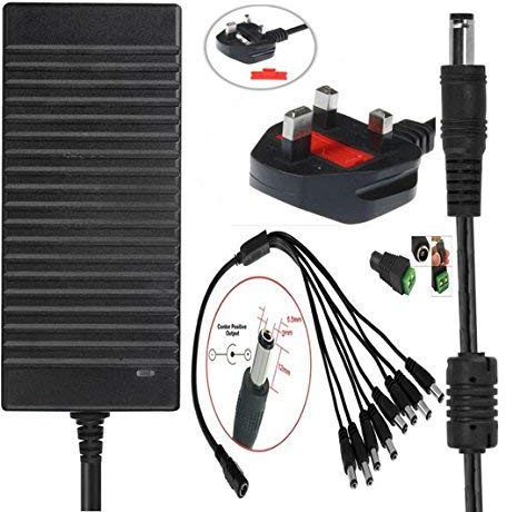 BW 12V 10A 120W DC Power Supply 100-240V AC to 12V DC 10Amp 120Watt Wall Plug LED Transformer with a 8 Way CCTV Power Splitter Cable for CCTV Cameras,LCD TFT Monitors,LED Strip Light and More